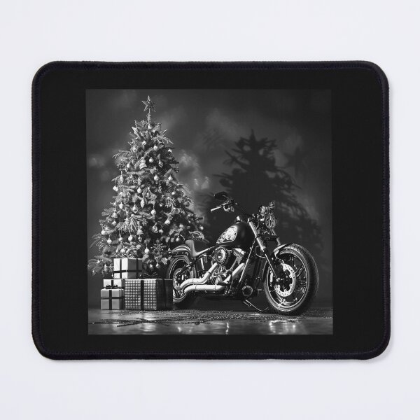 Item preview, Christmas Motorcycle by the Tree – Black and White Biker Holiday Art designed and sold by inkoutninja.