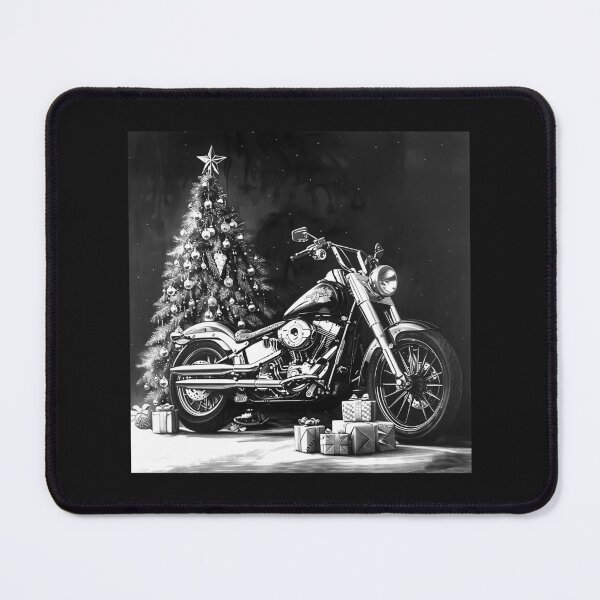 Item preview, Christmas Motorcycle Under the Tree – Black and White Biker Holiday Art designed and sold by inkoutninja.