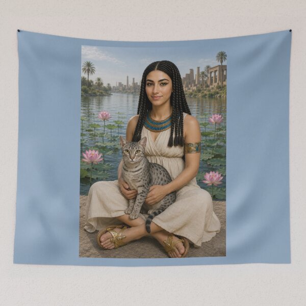 Item preview, Guardian of the Nile – Ancient Egyptian Woman with Egyptian Mau Cat designed and sold by TuyaArts.