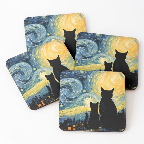 Item preview, Black Cat van Gogh starry night designed and sold by PurrfectHome.