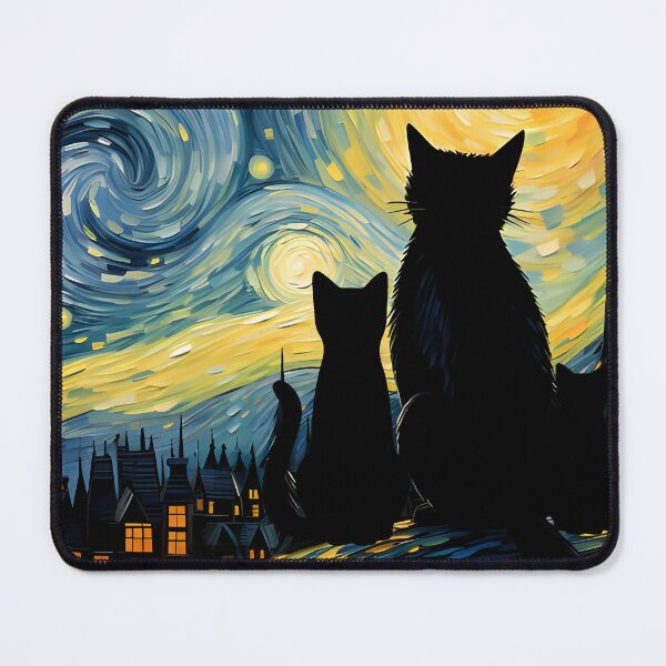 Item preview, Black Cat van Gogh starry night designed and sold by PurrfectHome.