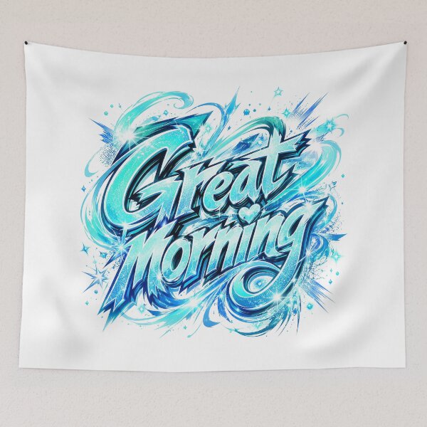 Item preview, Aqua Sparkwave Great Morning Manga Graffiti designed and sold by BlissBlvdShop.