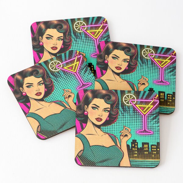 Aperçu de l'œuvre Retro Glam Pop Art Pin Up Neon Cocktail  créée et vendue par GildedStraw.