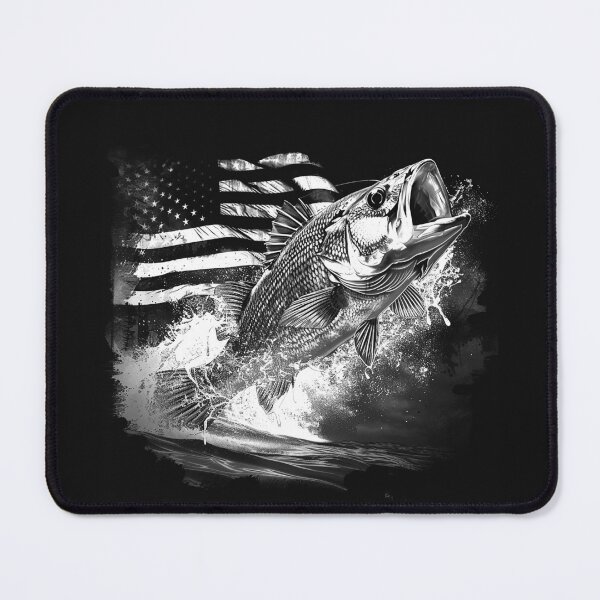 Item preview, American Flag Bass Fishing – Patriotic Black and White Angler Art designed and sold by inkoutninja.