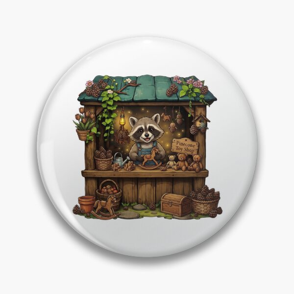 Item preview, Pinecone Toy Shop | Cozy Raccoon Toymaker | Woodland Toy Store | Cottagecore Forest Market | Whimsical Handmade Toys | Rustic Nursery Art Gift designed and sold by MrDev.