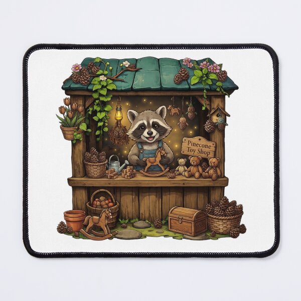 Item preview, Pinecone Toy Shop | Cozy Raccoon Toymaker | Woodland Toy Store | Cottagecore Forest Market | Whimsical Handmade Toys | Rustic Nursery Art Gift designed and sold by MrDev.