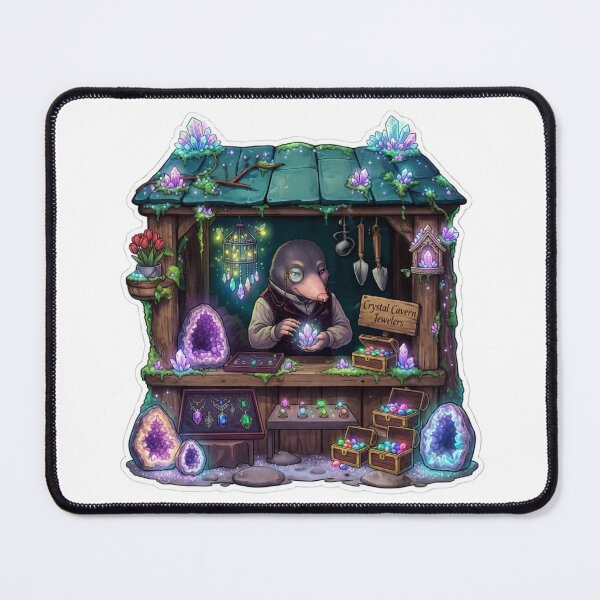 Item preview, Crystal Cavern Jewelers | Cottagecore Mole Jeweler | Woodland Crystal Shop | Fantasy Gem Merchant | Enchanted Geode Market | Whimsical Mineral Art Gift designed and sold by MrDev.