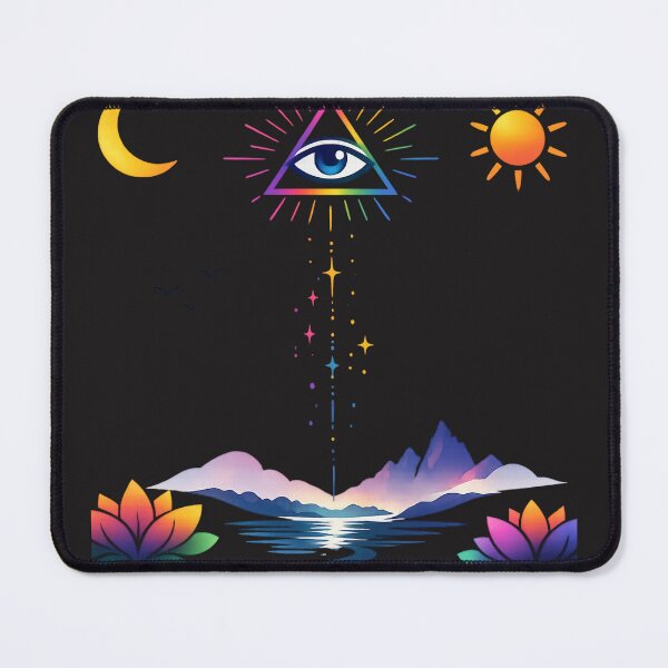 Item preview, Mystical Enlightenment Landscape – All‑Seeing Eye, Lotus, Moon & Sun Symbolic Art designed and sold by EdgeSphere.