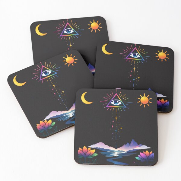 Item preview, Mystical Enlightenment Landscape – All‑Seeing Eye, Lotus, Moon & Sun Symbolic Art designed and sold by EdgeSphere.