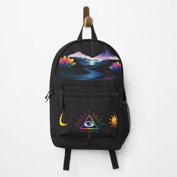 Item preview, Mystical Enlightenment Landscape – All‑Seeing Eye, Lotus, Moon & Sun Symbolic Art designed and sold by EdgeSphere.