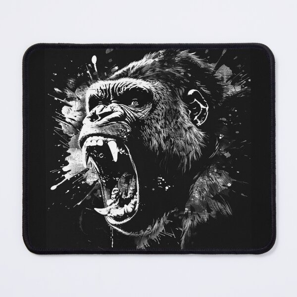 Item preview, Roaring Gorilla Portrait – Black and White Primal Strength Art designed and sold by inkoutninja.