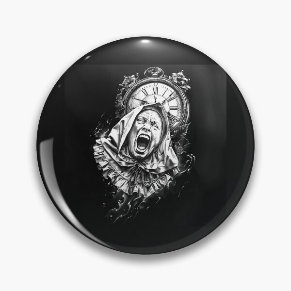 Item preview, Screaming Timekeeper with Antique Clock – Gothic Black and White Horror Art designed and sold by inkoutninja.
