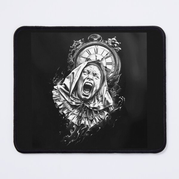 Item preview, Screaming Timekeeper with Antique Clock – Gothic Black and White Horror Art designed and sold by inkoutninja.