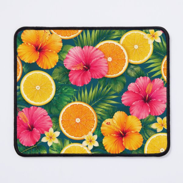 Aperçu de l'œuvre Coussin décoratif à motif floral tropical hibiscus et agrumes créée et vendue par FestivityFinds.