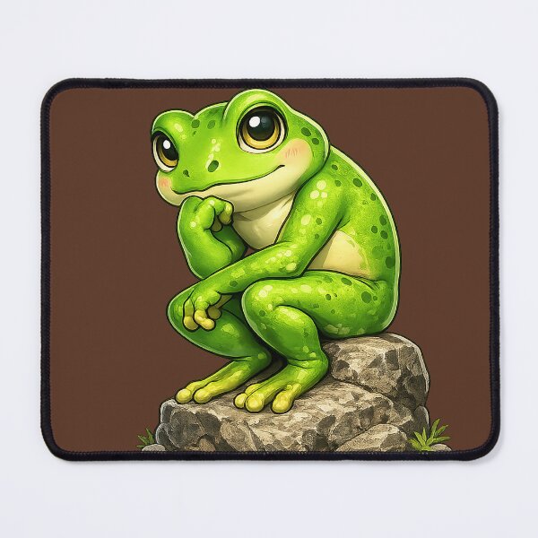 Item preview, A green frog was sitting deep in thought on a rock. designed and sold by FluffyGallery.