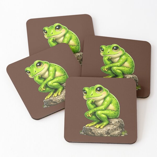 Item preview, A green frog was sitting deep in thought on a rock. designed and sold by FluffyGallery.