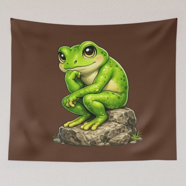 Item preview, A green frog was sitting deep in thought on a rock. designed and sold by FluffyGallery.
