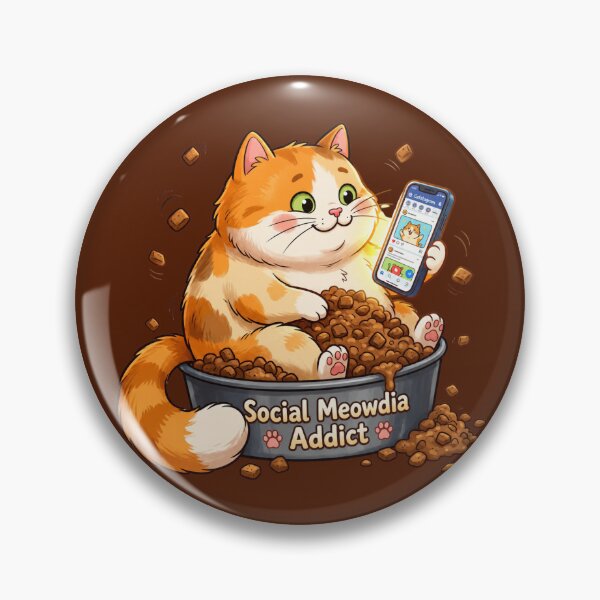 Item preview, Social Meowdia Addict Funny Orange Cat Scrolling Phone in Food Bowl Cute Cat Meme designed and sold by HOUSE OF TIST.