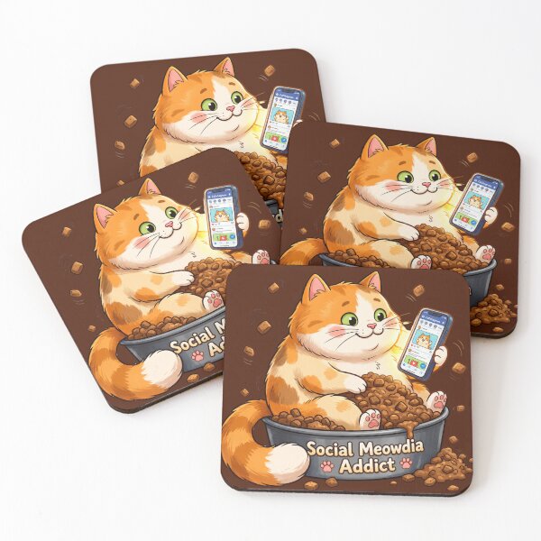Item preview, Social Meowdia Addict Funny Orange Cat Scrolling Phone in Food Bowl Cute Cat Meme designed and sold by HOUSE OF TIST.