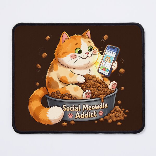 Item preview, Social Meowdia Addict Funny Orange Cat Scrolling Phone in Food Bowl Cute Cat Meme designed and sold by HOUSE OF TIST.