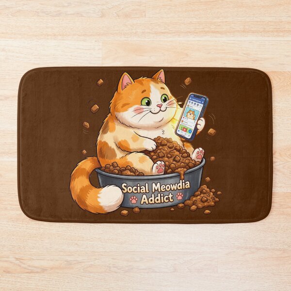 Item preview, Social Meowdia Addict Funny Orange Cat Scrolling Phone in Food Bowl Cute Cat Meme designed and sold by HOUSE OF TIST.