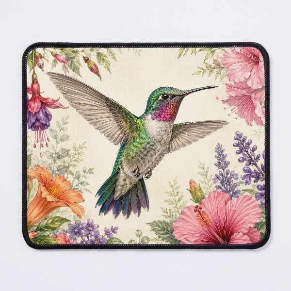 Item preview, Jewel-Toned Hummingbird Amid Garden Blossoms designed and sold by Diego Re.