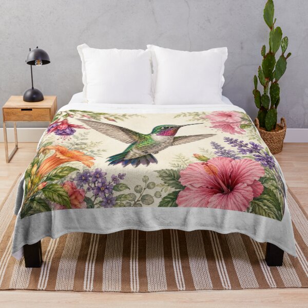 Item preview, Jewel-Toned Hummingbird Amid Garden Blossoms designed and sold by Diego Re.