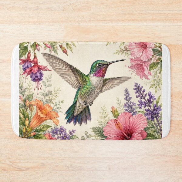Item preview, Jewel-Toned Hummingbird Amid Garden Blossoms designed and sold by Diego Re.