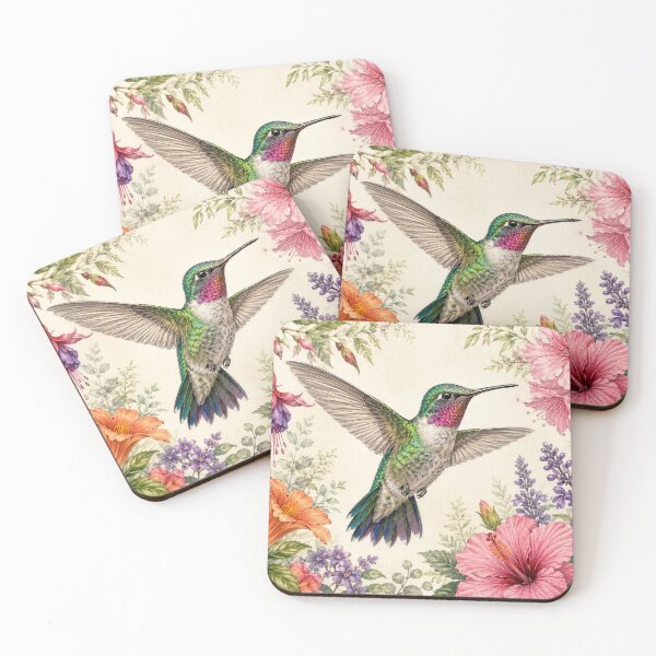 Item preview, Jewel-Toned Hummingbird Amid Garden Blossoms designed and sold by Diego Re.