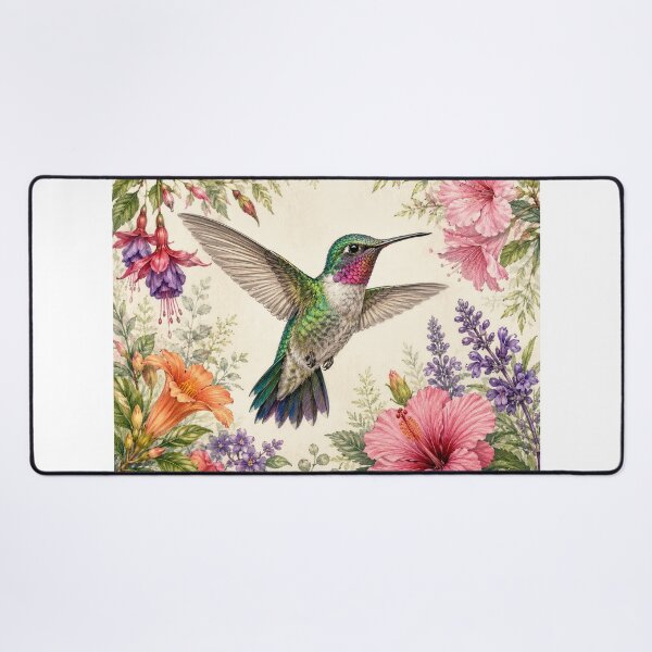 Item preview, Jewel-Toned Hummingbird Amid Garden Blossoms designed and sold by Diego Re.