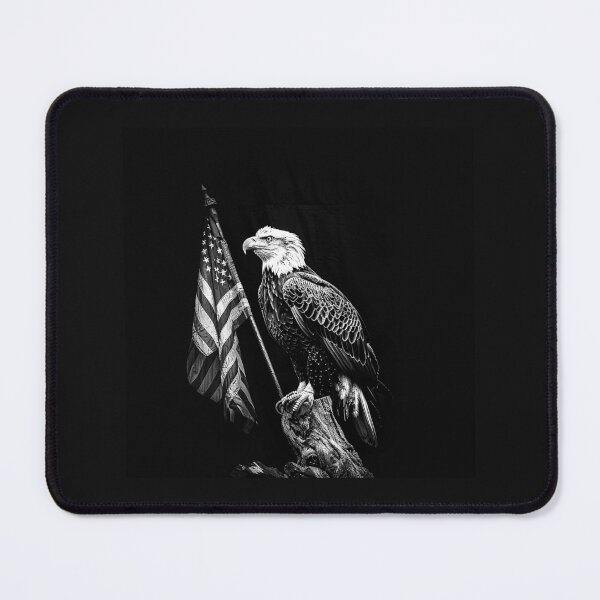 Item preview, Bald Eagle with American Flag – Black and White Patriotic Wildlife Art designed and sold by inkoutninja.