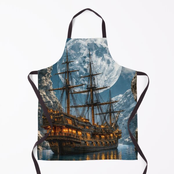 Item preview, Moonlit Pirate Ship in Mountain Canyon – Fantasy Nautical Adventure Print designed and sold by Kaleidoscope Print.