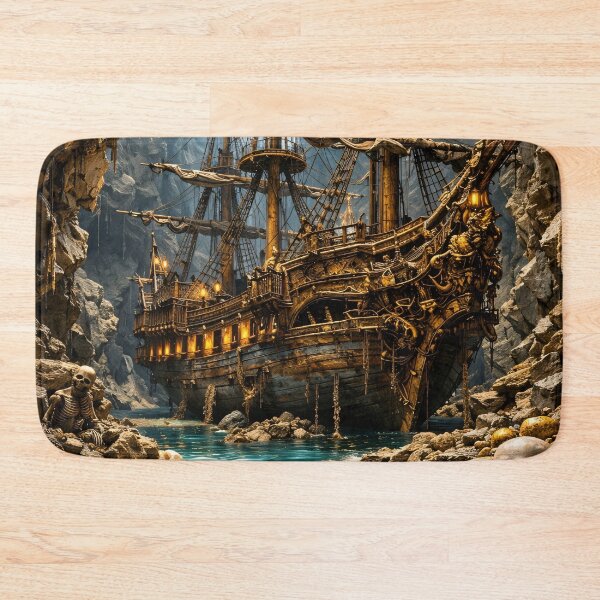 Item preview, Haunted Pirate Ship in Skull Cave – Dark Fantasy Nautical Adventure Print designed and sold by Kaleidoscope Print.