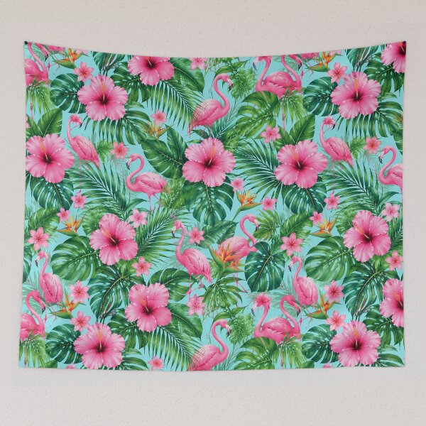Item preview, Pink Flamingo Tropical Hibiscus Pattern Throw Pillow designed and sold by FestivityFinds.