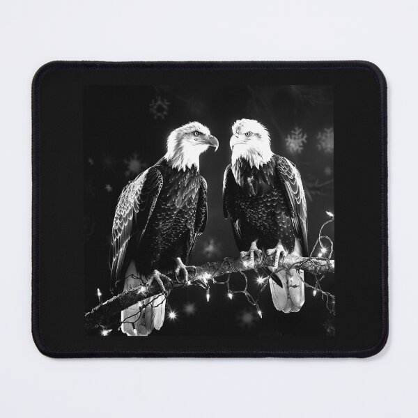 Item preview, Two Bald Eagles with Christmas Lights – Black and White Patriotic Holiday Art designed and sold by inkoutninja.