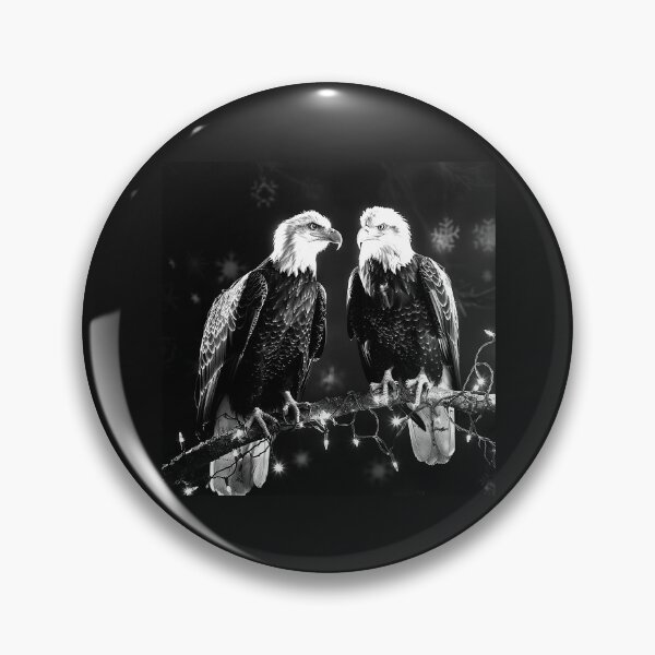 Item preview, Two Bald Eagles with Christmas Lights – Black and White Patriotic Holiday Art designed and sold by inkoutninja.