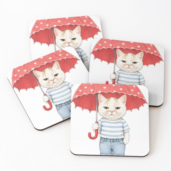 Item preview, Cat in Red Rain Boots and Umbrella designed and sold by Komatoya.