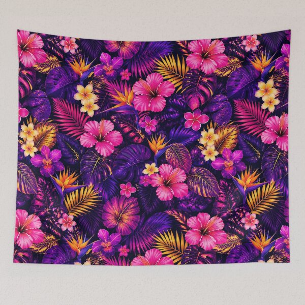 Item preview, Neon Tropical Hibiscus Jungle Floral Throw Blanket designed and sold by FestivityFinds.