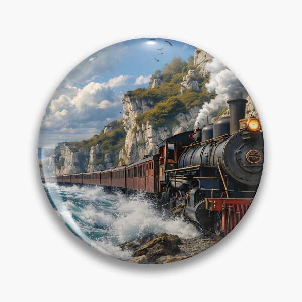 Item preview, Vintage Steam Train by the Sea – Coastal Railway Adventure Print designed and sold by Kaleidoscope Print.
