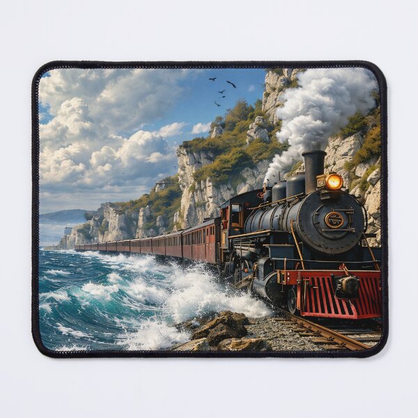 Item preview, Vintage Steam Train by the Sea – Coastal Railway Adventure Print designed and sold by Kaleidoscope Print.