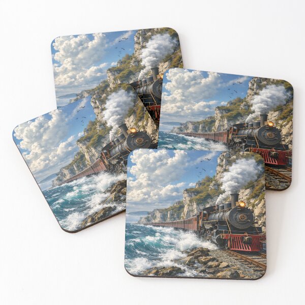 Item preview, Vintage Steam Train by the Sea – Coastal Railway Adventure Print designed and sold by Kaleidoscope Print.