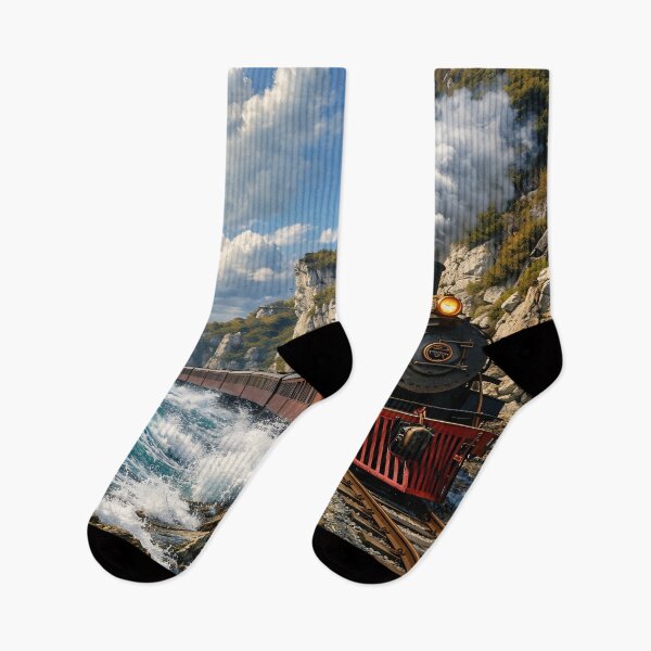 Item preview, Vintage Steam Train by the Sea – Coastal Railway Adventure Print designed and sold by Kaleidoscope Print.