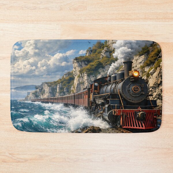 Item preview, Vintage Steam Train by the Sea – Coastal Railway Adventure Print designed and sold by Kaleidoscope Print.