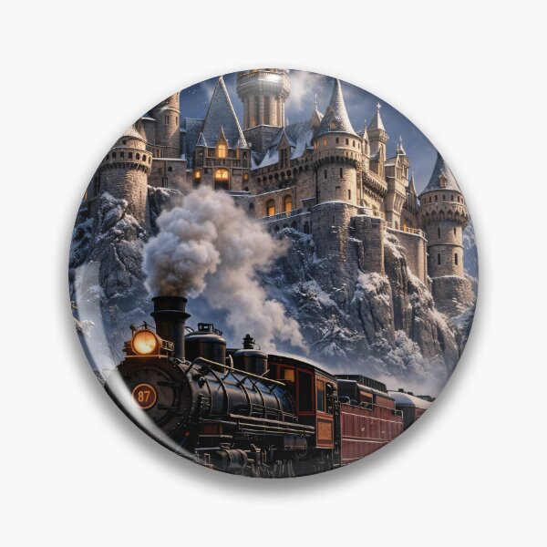 Item preview, Winter Steam Train and Castle – Magical Snowy Mountain Railway Print designed and sold by Kaleidoscope Print.