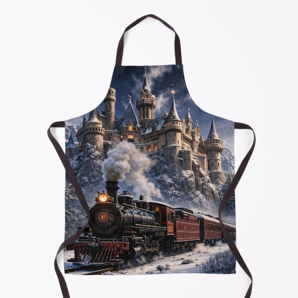 Item preview, Winter Steam Train and Castle – Magical Snowy Mountain Railway Print designed and sold by Kaleidoscope Print.