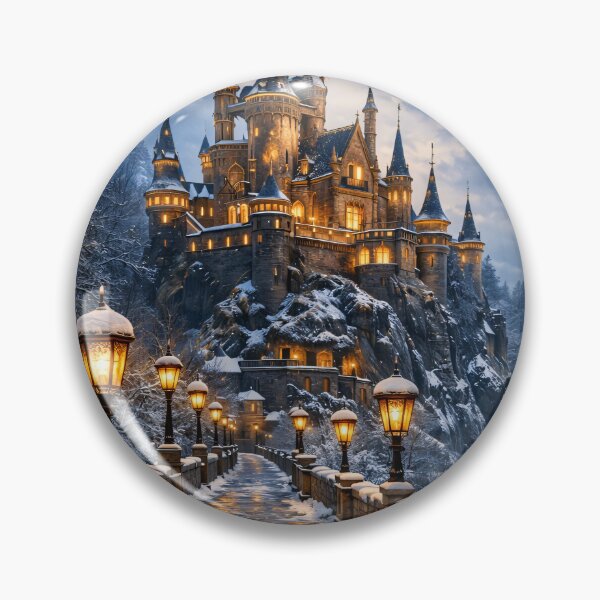 Item preview, Snowy Fantasy Castle Bridge – Magical Winter Fairytale Print designed and sold by Kaleidoscope Print.
