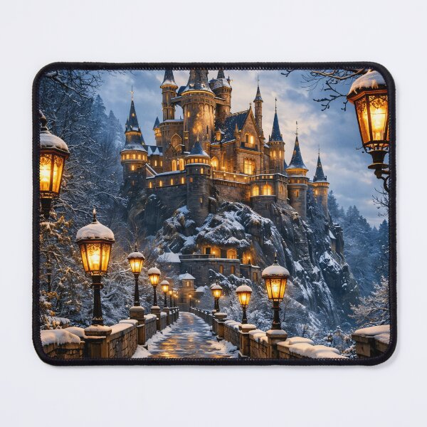 Item preview, Snowy Fantasy Castle Bridge – Magical Winter Fairytale Print designed and sold by Kaleidoscope Print.