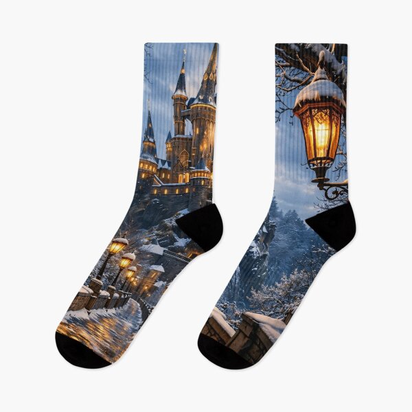 Item preview, Snowy Fantasy Castle Bridge – Magical Winter Fairytale Print designed and sold by Kaleidoscope Print.