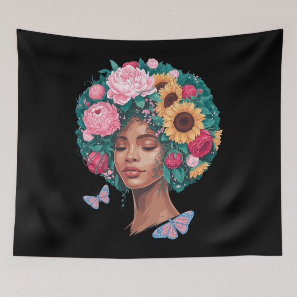 Item preview, Afro Women Flowers Butterfly Latina African American Melanin designed and sold by sailorjessiArt.