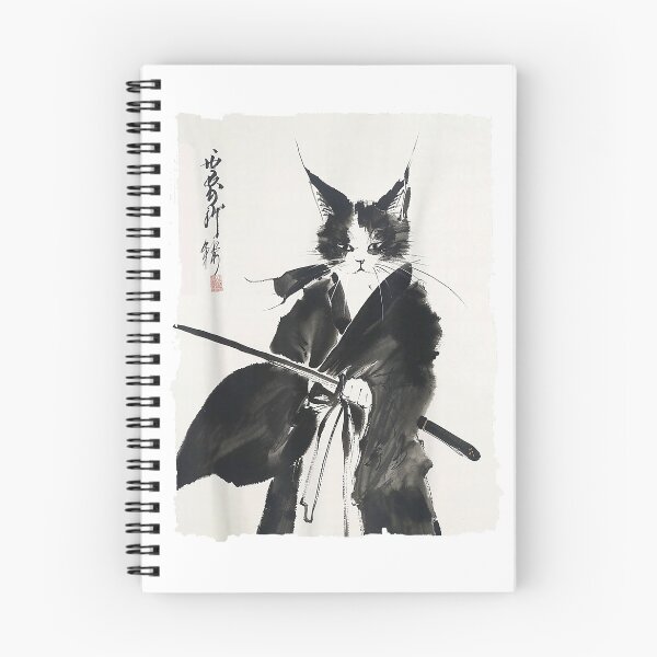Item preview, Samurai Cat Warrior Ink - Japanese Art Feline Katana T-Shirt designed and sold by gidget-gadget.